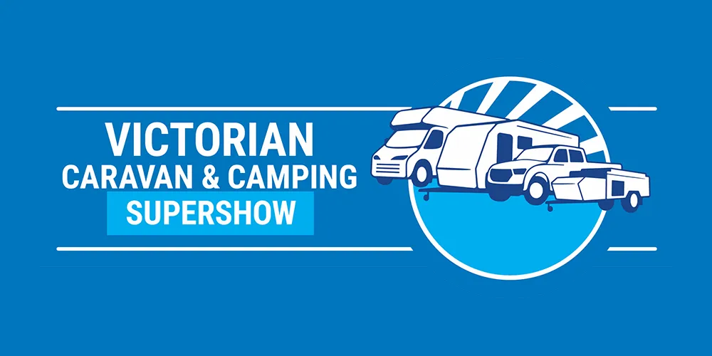 Caravan Industry Victoria logo featuring illustrated caravans and motorhomes inside a blue and green circular emblem.