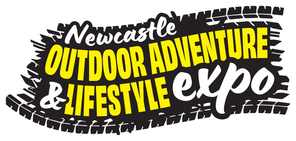 Newcastle Outdoor Adventure & Lifestyle Expo logo with bold yellow and white text on a black background