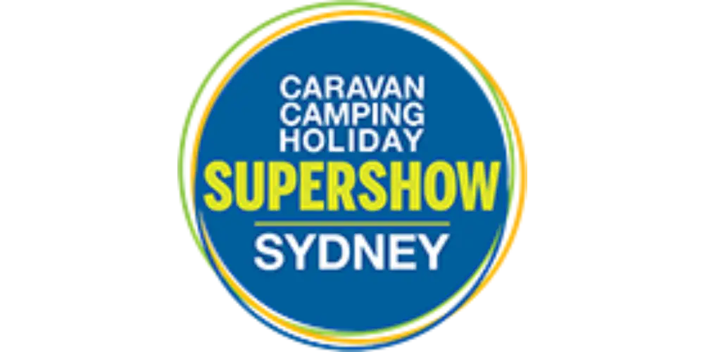  Caravan Camping Holiday Supershow Sydney logo in a circular blue and yellow design